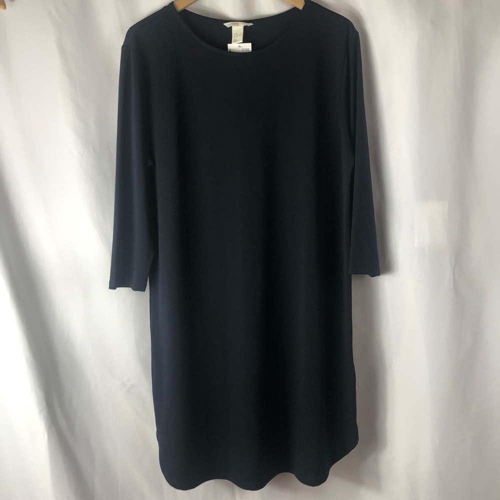H&M long sleeve midi scoop neck dress navy